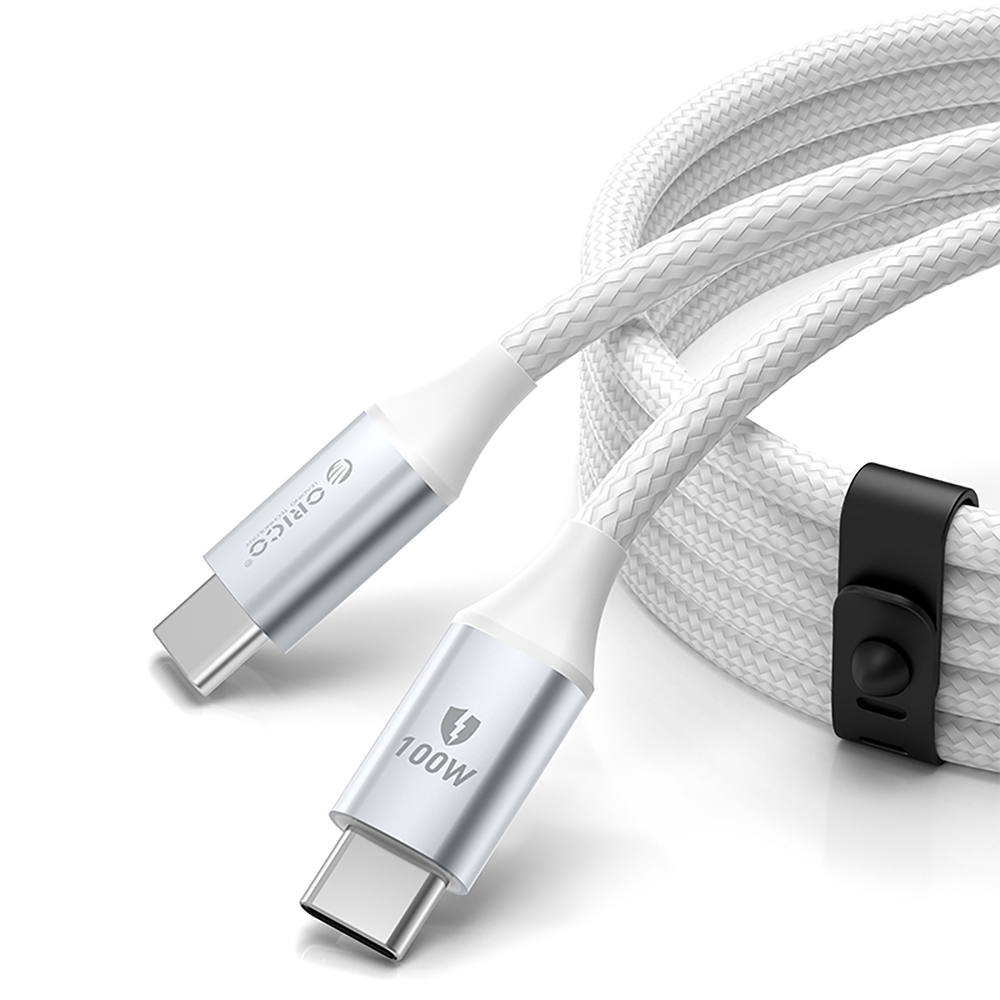 USB-C ar 1 m 5A 100 W kabeli - balts | to 1m 100W cable white