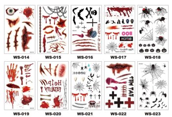 Reālistiskas, mazgājamas tetovējumi Hellovīnam | Tattoos Halloween Fake Realistic Washable Temporary Disguise Blood