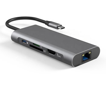 Adapteris Usb Type-C - 2 X 3.0, 1X 2.0, C Tipa (Pd), Hdmi, Sd, Rj45 | Adapter Type