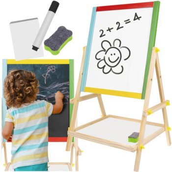 Koka divpusējā bērnu tāfele Kruzzel 23546, markieriem, krītiņiem, flomasteriem | Wooden double-sided board
