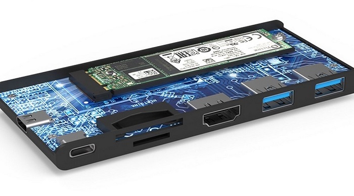 Adapteris Usb-C - Hdmi, 2X Usb 3.0, Sd, Tf, Pd60W + M.2 Ngff Ssd Diska Korpuss | Adapter Case (1)