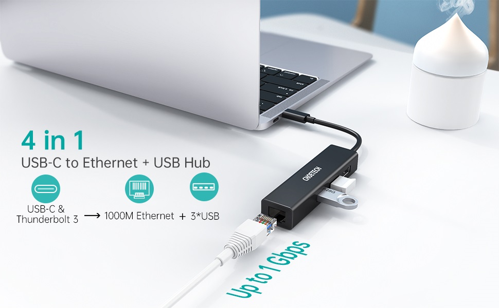 Adapteris Choetech Usb Type-C Uz 1X Rj-45, 3X Type-A | Adapter To (1)