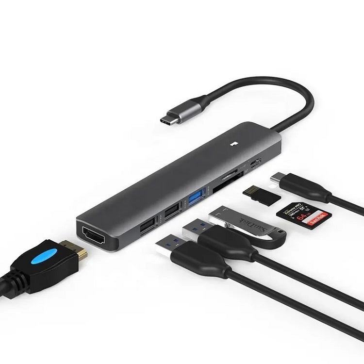 Adapteris USB Type-C - HDMI, 3x Type-A, SD, TF, PD100W | Adapter (0)