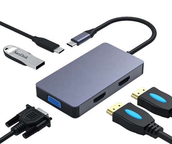 Adapteris USB Type-C - 2x HDMI, 1x VGA, Type-A, PD60W | Adapter (0)