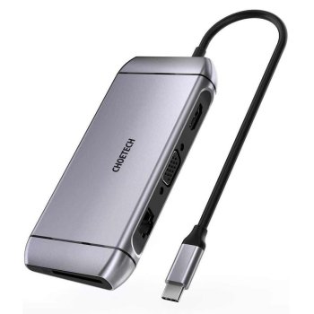 Choetech 9‑in‑1 daudzfunkcionāls USB Type‑C HUB – 3x USB 3.2 Gen 1 / SD un TF atmiņas karšu lasītājs /...