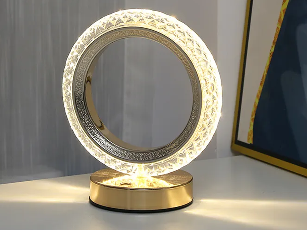 Galda nakts lampa ar LED RGB kristāla gredzenu, USB, akumulators (0)