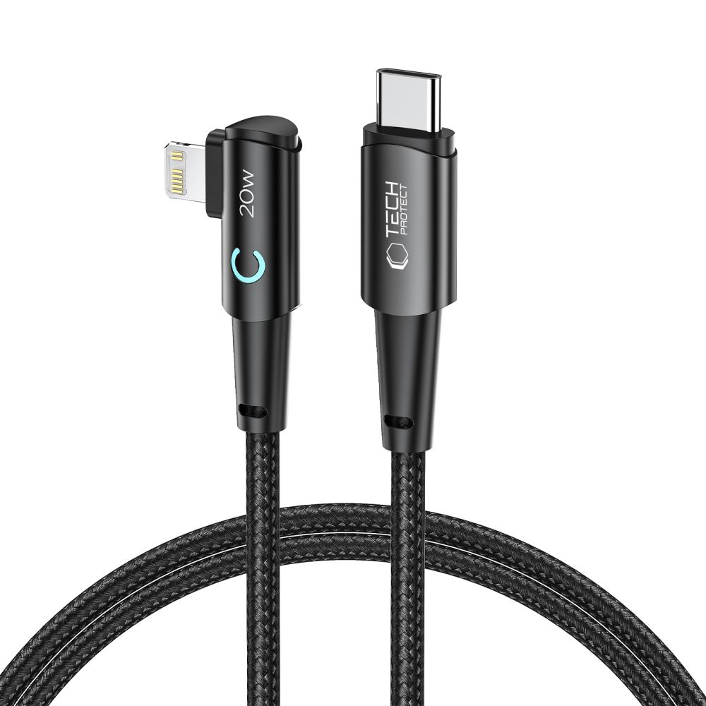 Tech-Protect UltraBoost L Lightning (leņķveida) / USB-C (taisns) PD 20W 3A 1m kabelis - pelēks | (angled) (straight)...