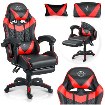 Ergonomisks gaming krēsls Sofotel Draknor II ar kāju balstu, melni-sarkans