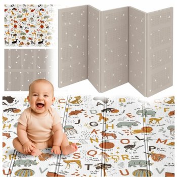 Divpusējs spēļu putu paklājs bērniem, saliekams bērnu istabas grīdas paklājiņš, 180x160cm | Double-sided XPE Foam Play Mat for Kids