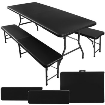Saliekams Dārza Piknika Saimniecības Galds + 2 Soliņi, 180x74x74 cm, Melns | Folding Garden Picnic Household Table
