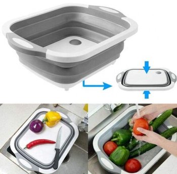 Saliekama plastmasas un silikona bļoda ar caurduri un griešanas dēli, 5 l