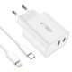 Tech-Protect C35W 2x USB-C PD 35W sienas lādētājs ar USB-C / Lightning kabeli – balts
