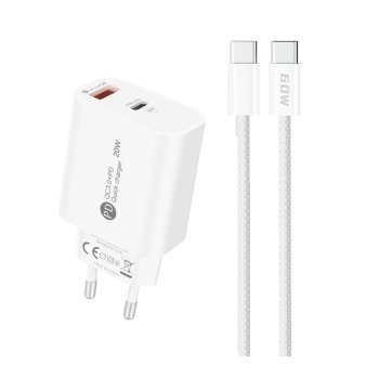 A6MaxL 20 W USB-A USB-C sienas lādētājs ar USB-C – USB-C 1 m kabeli – balts