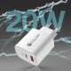 A6MaxL 20W USB-A USB-C sienas lādētājs ar 1 m USB-C – Lightning kabeli – balts