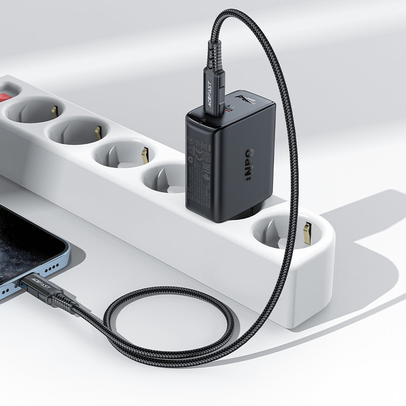 Acefast A29 2x USB Type C GaN Portable Wall Charger Adapter 50W, Black | Ātrās Uzlādes Ierīce Lādētājs Adapters (0)