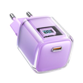 Acefast A53 PD 30W GaN USB‑C lādētājs ar displeju – violets