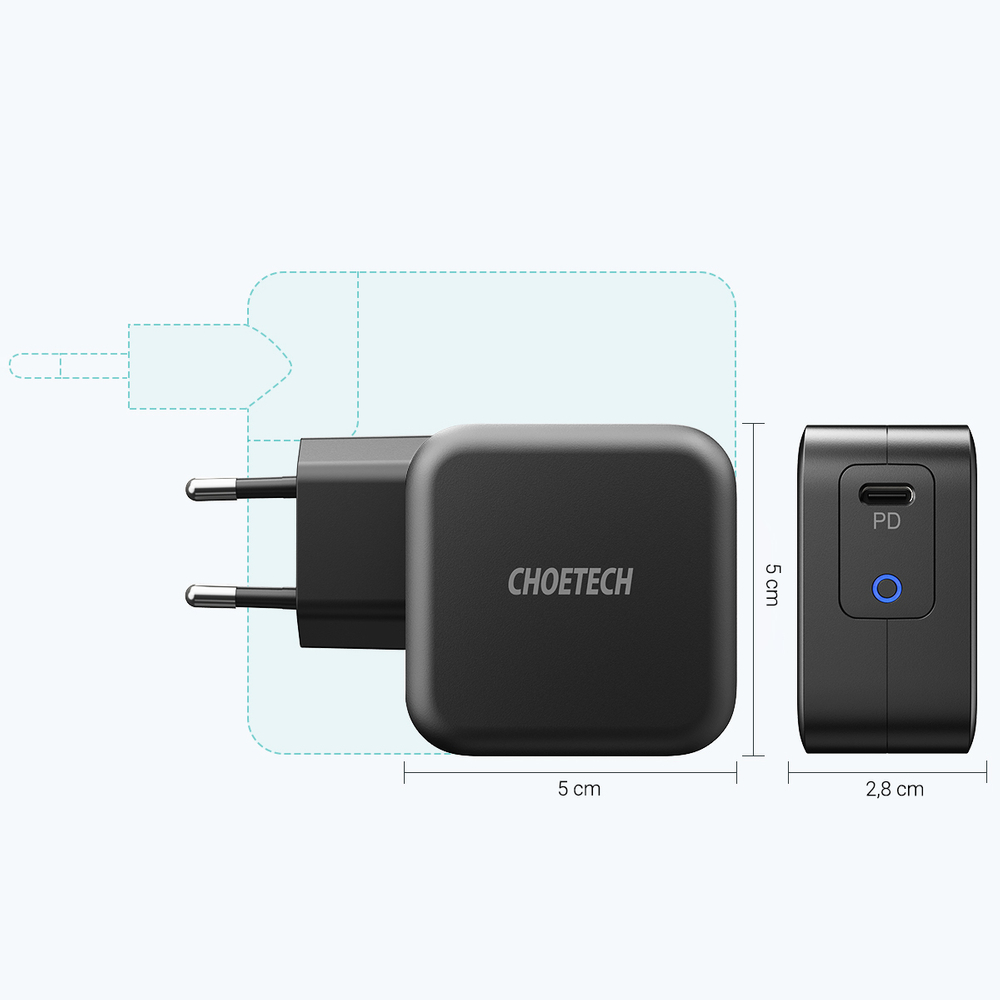 Choetech GaN USB Type C sienas lādētājs 61W Power Delivery, melns (Q6006) (2)