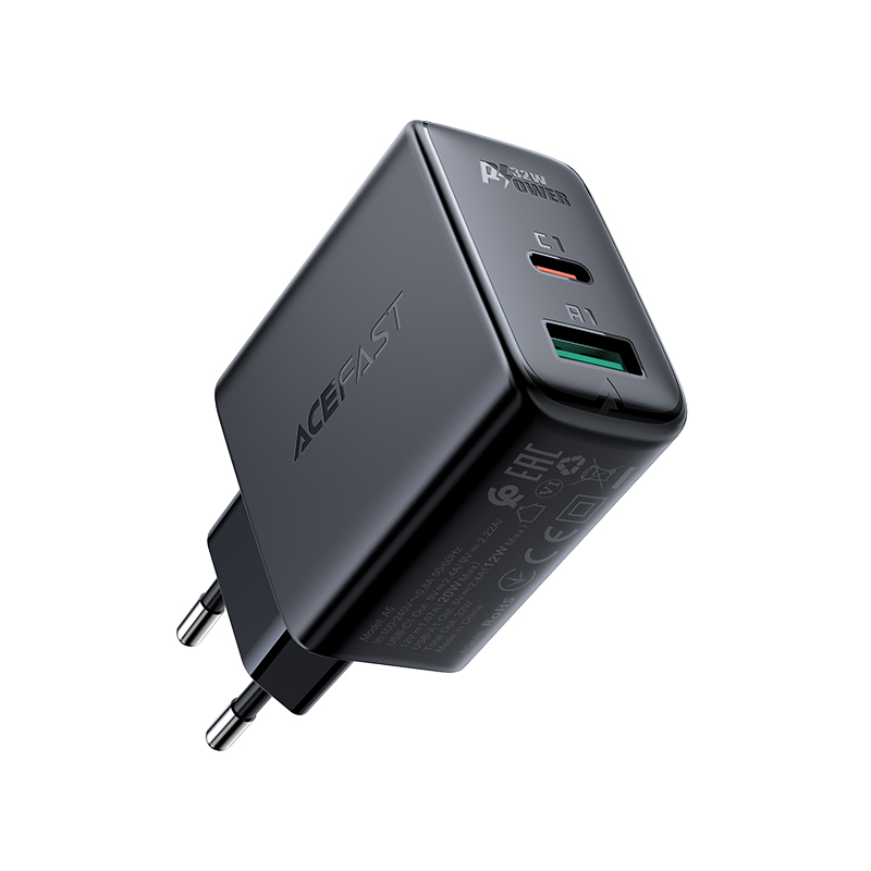 Acefast sienas lādētājs USB Type-C / USB 32W, PPS, PD, QC 3.0, AFC, FCP, melns (A5 black) (0)