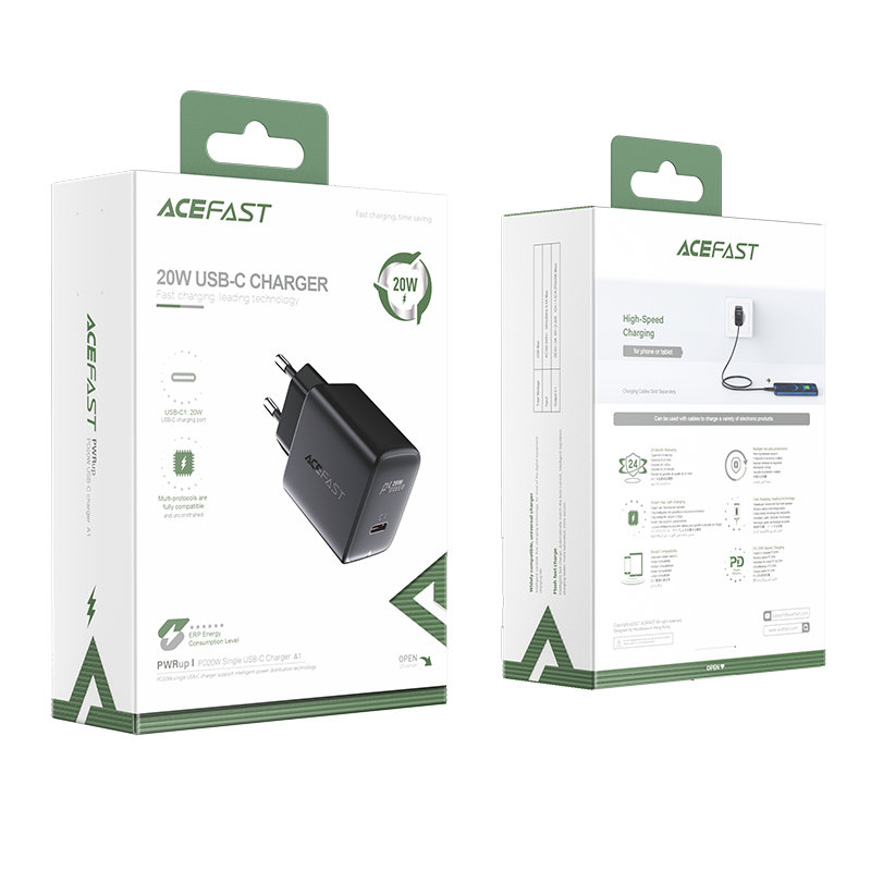 Acefast ātrs USB Type C 20W Power Delivery lādētājs melns (A1 EU black) (3)