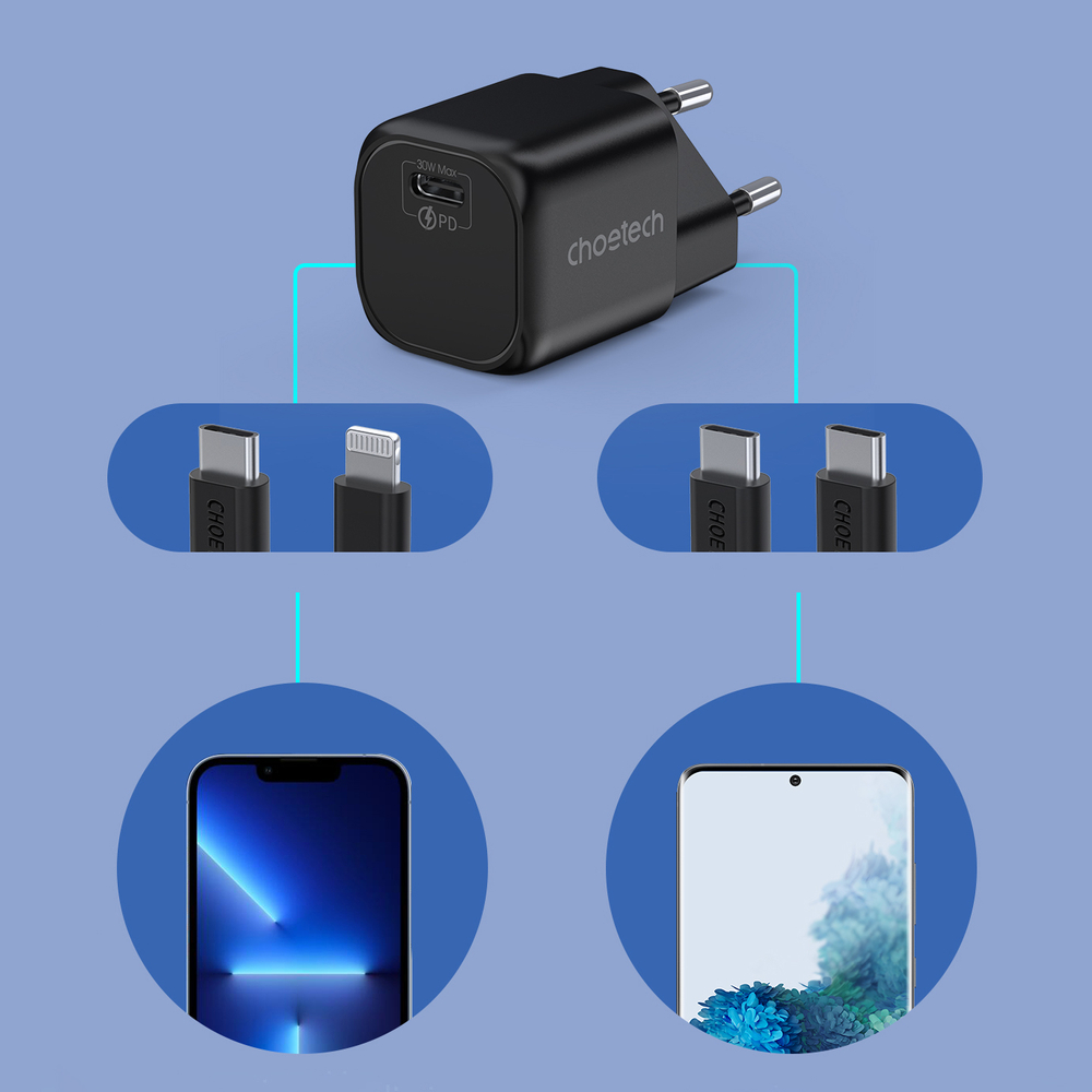 Choetech GaN USB lādētājs Type C PD 30W melns (PD5007) (3)