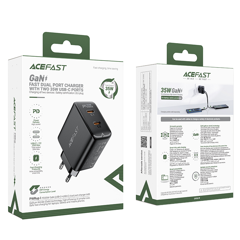 Ātrais lādētājs GaN 35W PD 2x USB-C Acefast A49 - melns (3)