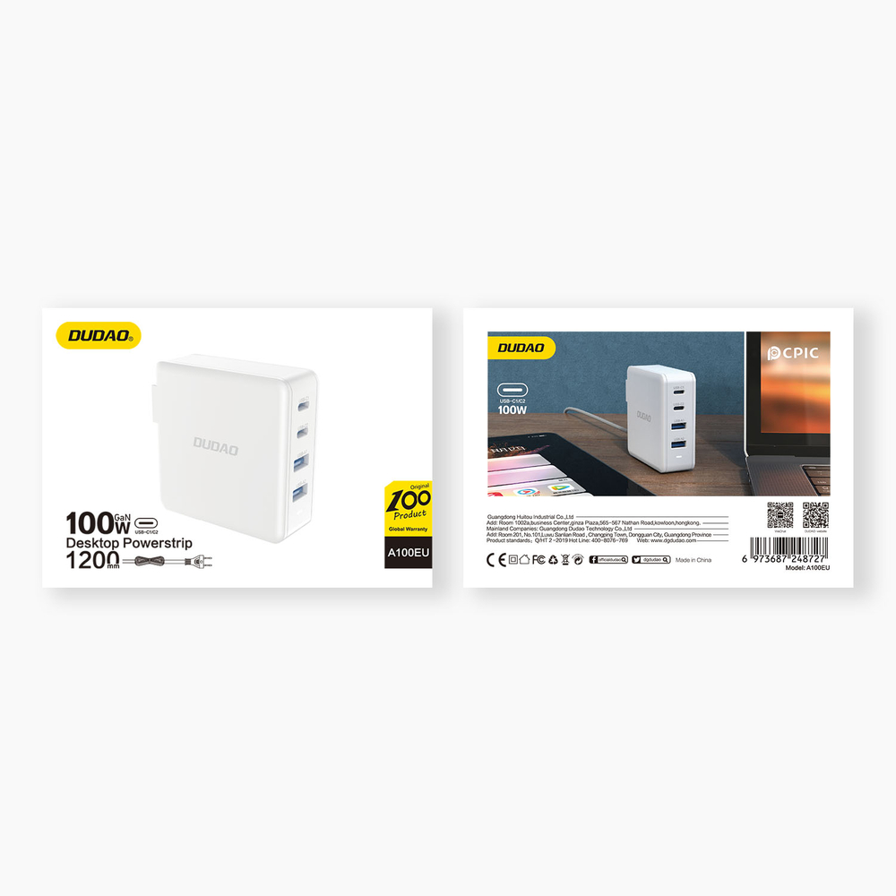 GaN 100W ātra sienas lādētājs 2 x USB-C / 2 x USB Dudao A100EU - balts (3)
