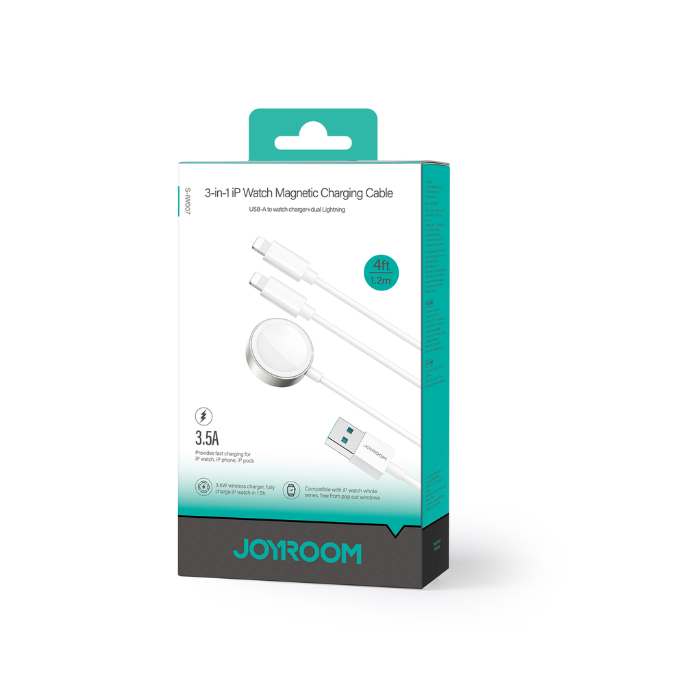 Joyroom S-IW007 3‑in‑1 USB‑A magnētiskā uzlādes kabelis – Lightning 1,2 m – balts (3)