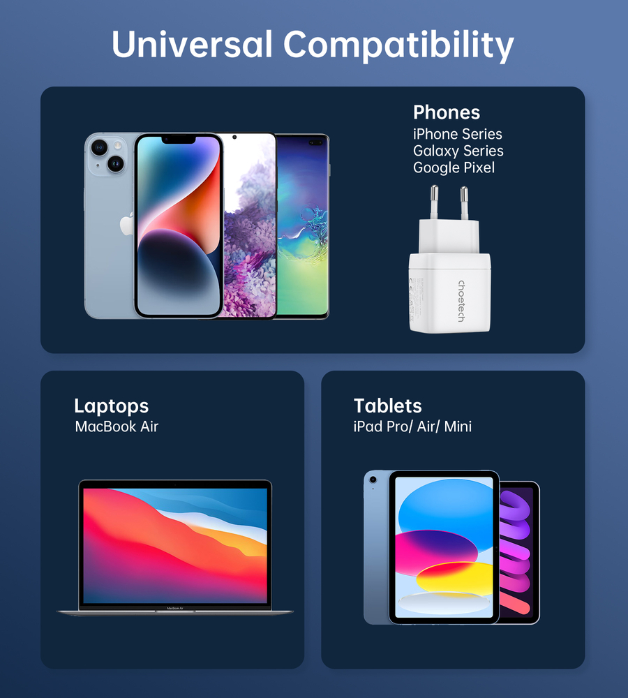 Choetech PD6052 USB-C USB-A PD 35W GaN sienas lādētājs ar displeju - balts (1)