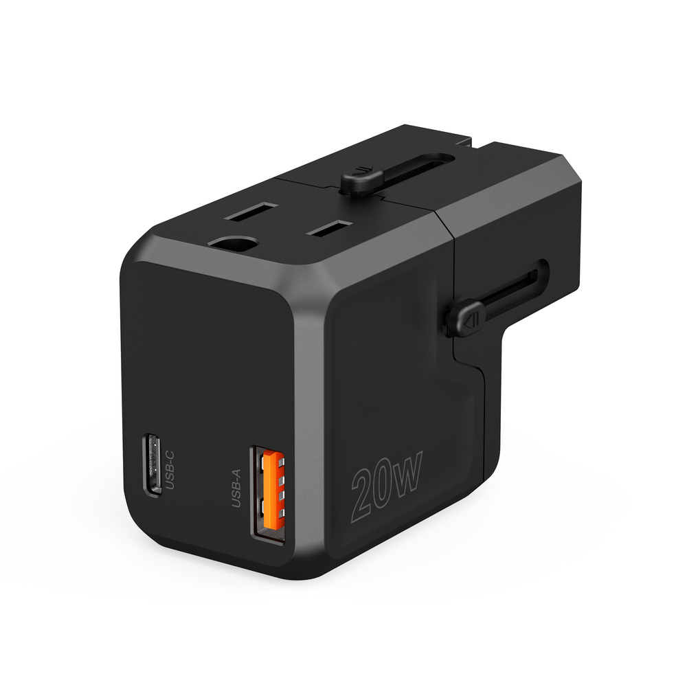 Choetech PD6038 USB-C USB-A PD 20W ceļojumu lādētājs USA EU UK AU - melns (2)