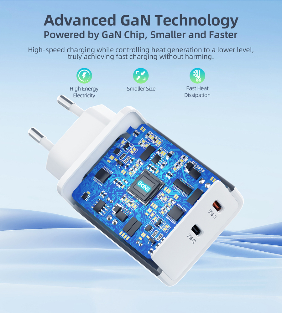 Choetech PD6013 2x USB-C PD 65W GaN sienas lādētājs – balts (2)