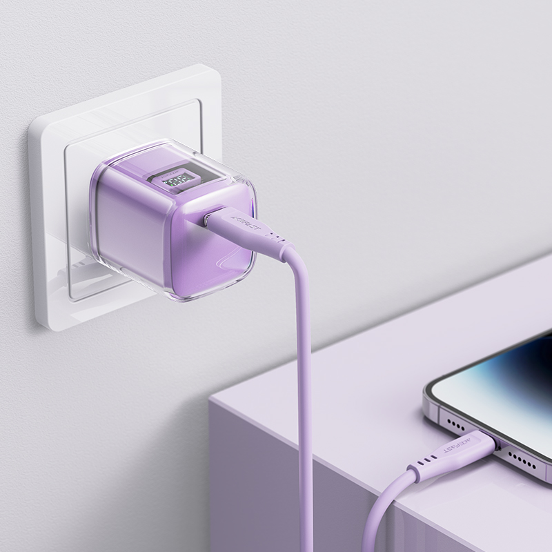 Acefast A53 PD 30W GaN USB‑C lādētājs ar displeju – violets (3)