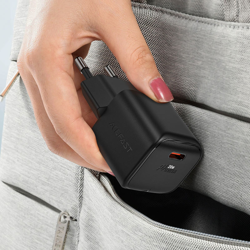 Acefast A73 Mini PD 20W GaN USB-C sienas lādētājs – melns (1)