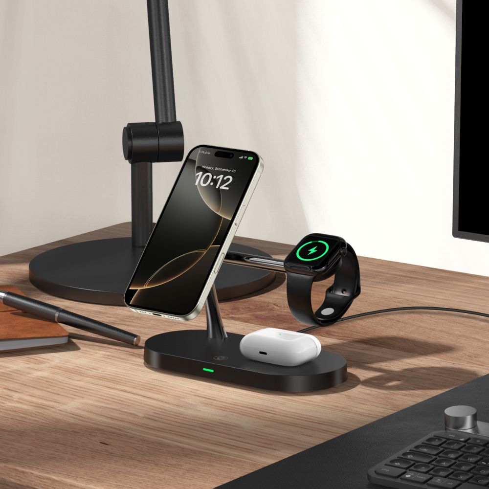 Tech-Protect A12 3in1 MagSafe induktīvā lādētāja stacija viedtālrunim/austiņām/viedpulkstenim – melna (3)