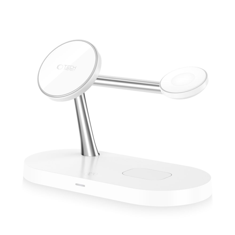 Tech-Protect A12 3in1 MagSafe induktīvā lādētāja stacija viedtālrunim/austiņām/viedpulkstenim – balta (1)