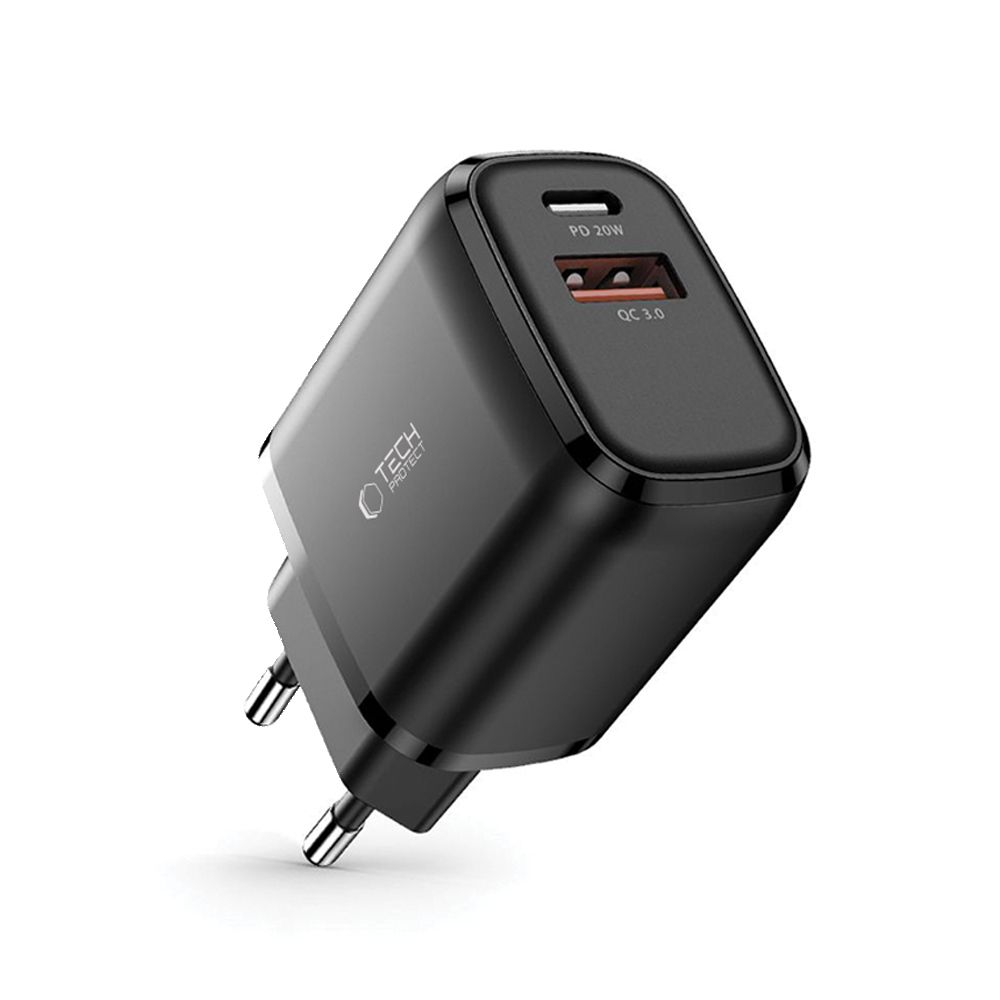 Tech-Protect C20W lādētājs USB-C PD 20W / USB-A QC 3.0 – melns (0)