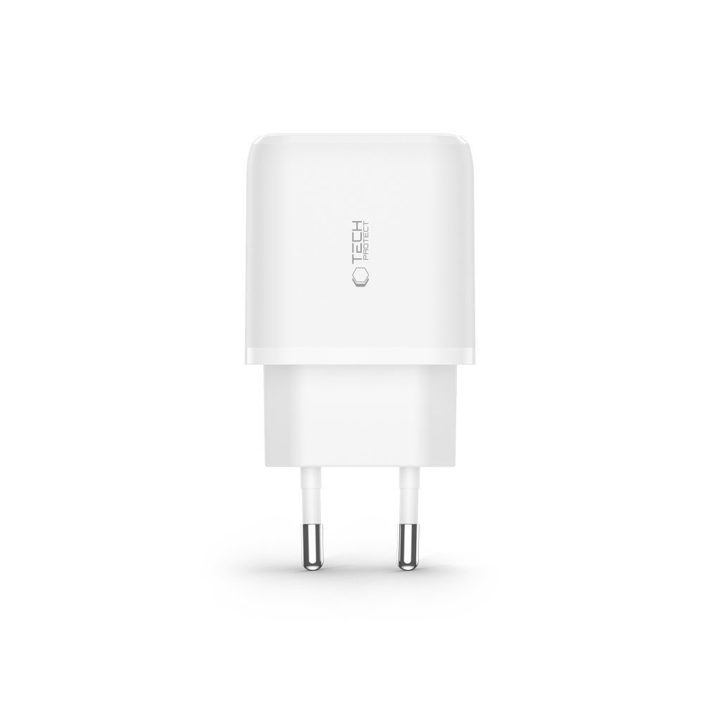 Tech-Protect C20W USB-C PD 20W / USB-A QC 3.0 lādētājs ar USB-C / Lightning kabeli – balts (1)
