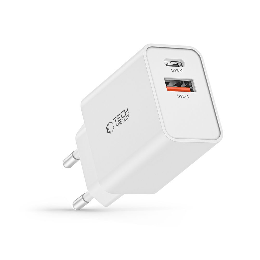Tech-Protect NC30W USB-C PD 30W / USB-A QC 3.0 lādētājs – balts (0)