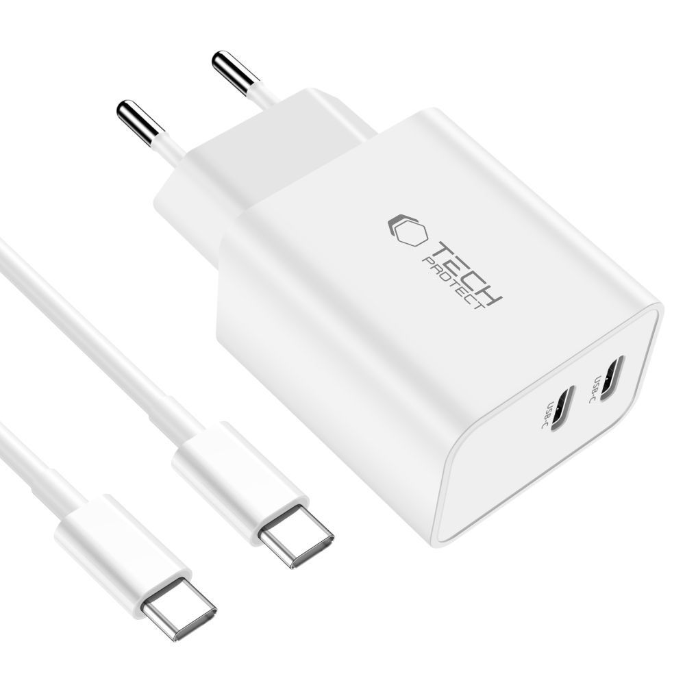 Tech-Protect C35W 2x USB-C PD 35W lādētājs ar USB-C / USB-C kabeli - balts (1)