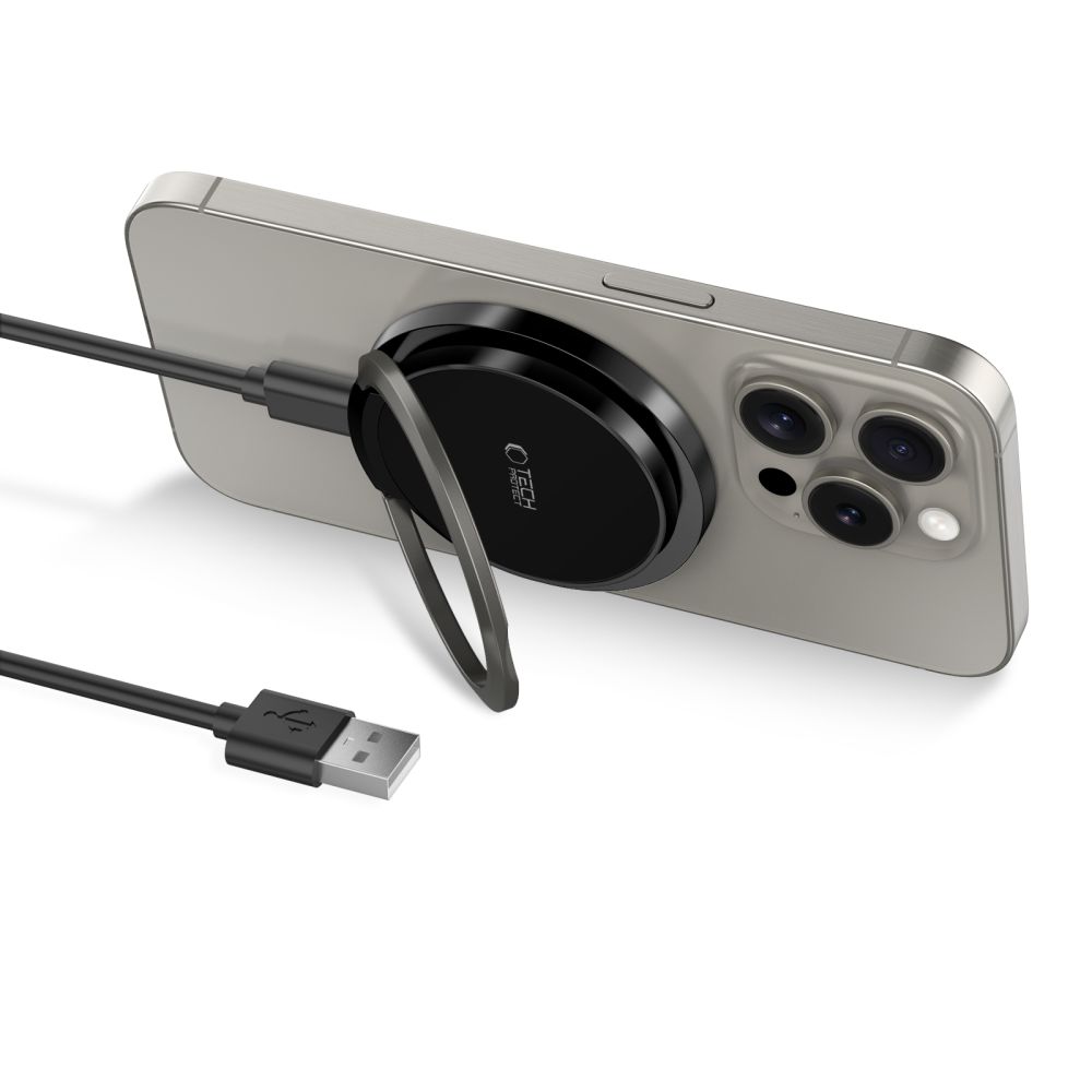 Tech-Protect QI15W-A33 induktīvā lādētāja stacija ar MagSafe un statīvu, USB-A / USB-C kabeli – melna (0)