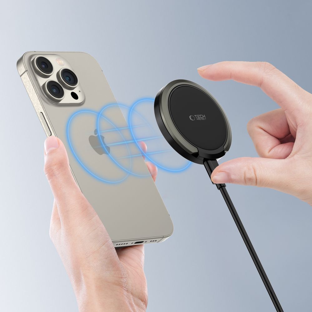 Tech-Protect QI15W-A33 induktīvā lādētāja stacija ar MagSafe un statīvu, USB-A / USB-C kabeli – melna (3)