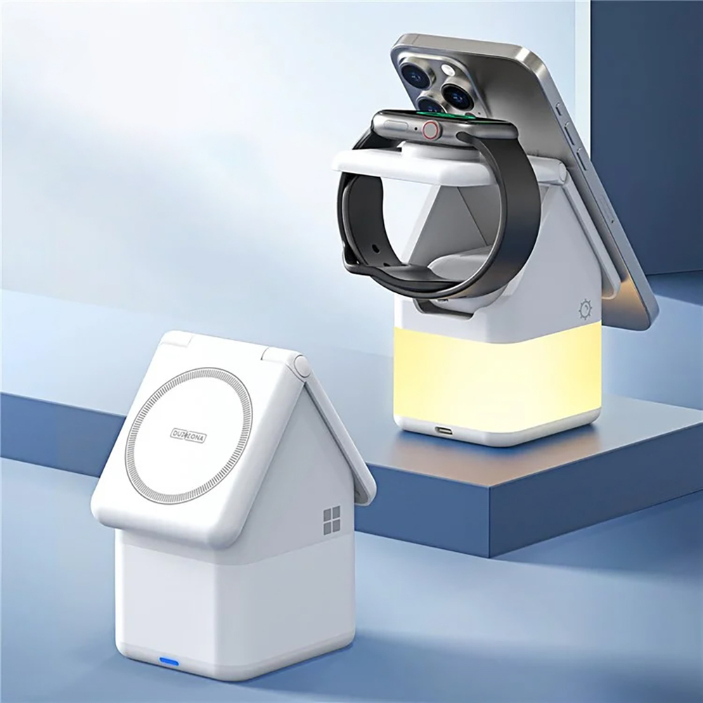 Duzzona W20 15W 4-in-1 induktīvā lādētāja stacija iPhone / AirPods / Apple Watch ar naktslampu – balta (3)
