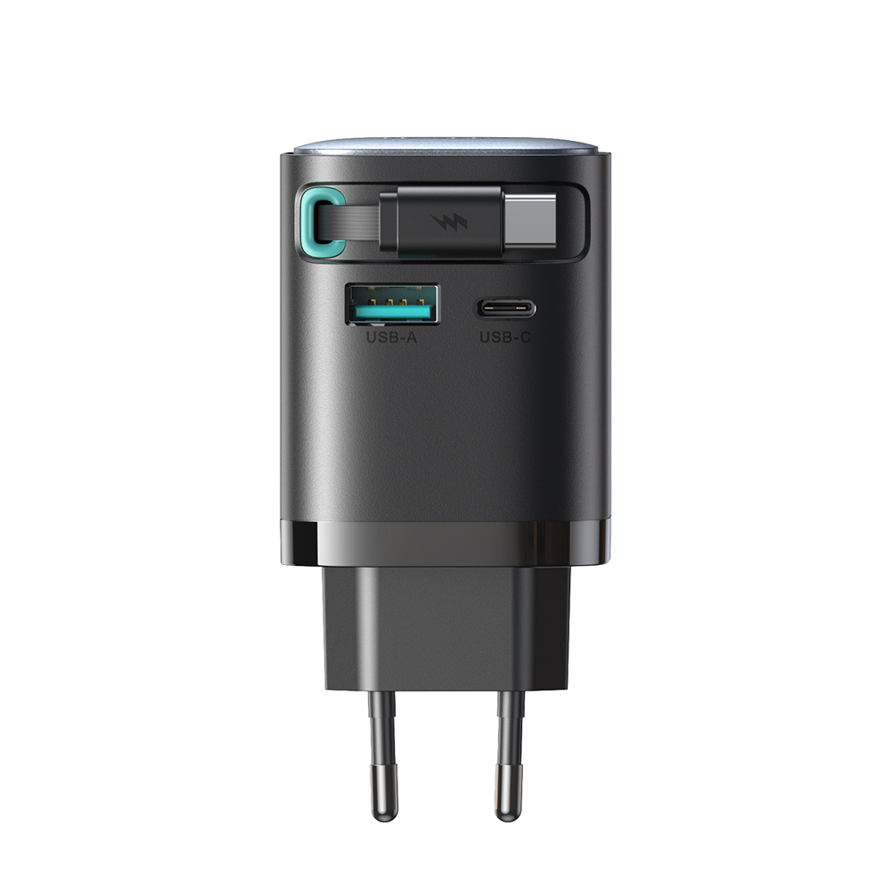 Joyroom JR-TCL02 65W USB-A USB-C GaN lādētājs ar iebūvētu USB-C kabeli - melns (1)