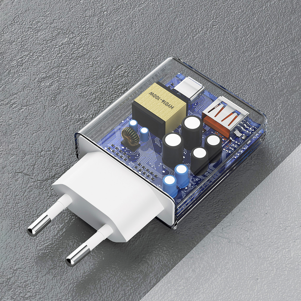 GaN Dudao A30EU 30W USB-A / USB-C sienas lādētājs – balts (2)