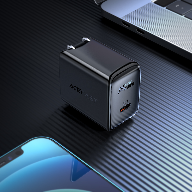 Acefast A23 30W GaN USB-C AS sienas lādētājs – melns (0)