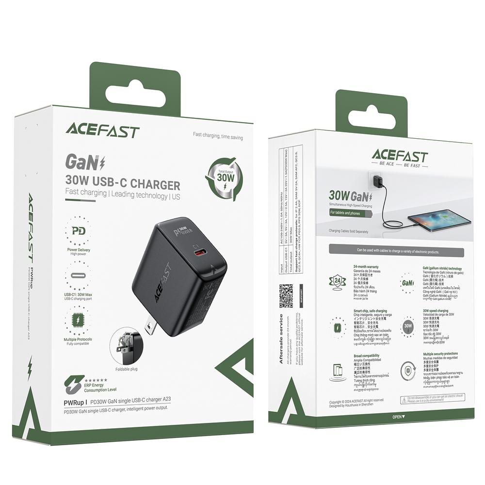 Acefast A23 30W GaN USB-C AS sienas lādētājs – melns (2)