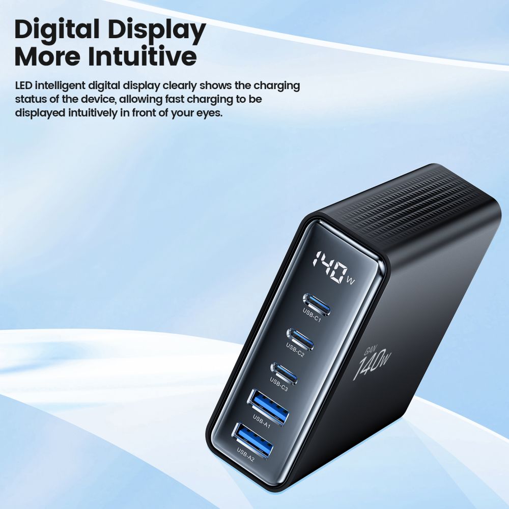 Tech-Protect DC140W-GAN 5-PORT PD140W/QC3.0 uzlādes stacija – melna (3)