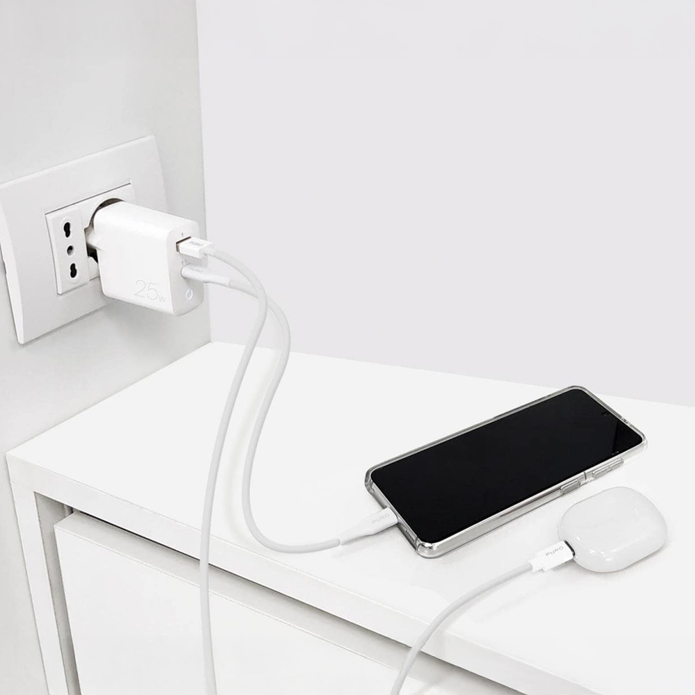 Puro 25W Power Delivery USB-A USB-C sienas lādētājs – balts (0)