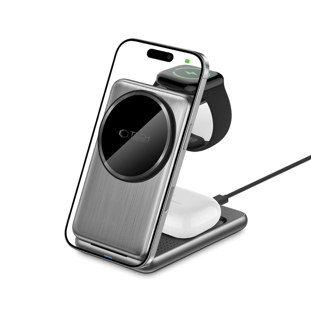 QI15W-A42 3in1 induktīvā lādētava ar MagSafe Apple ierīcēm – pelēka (0)