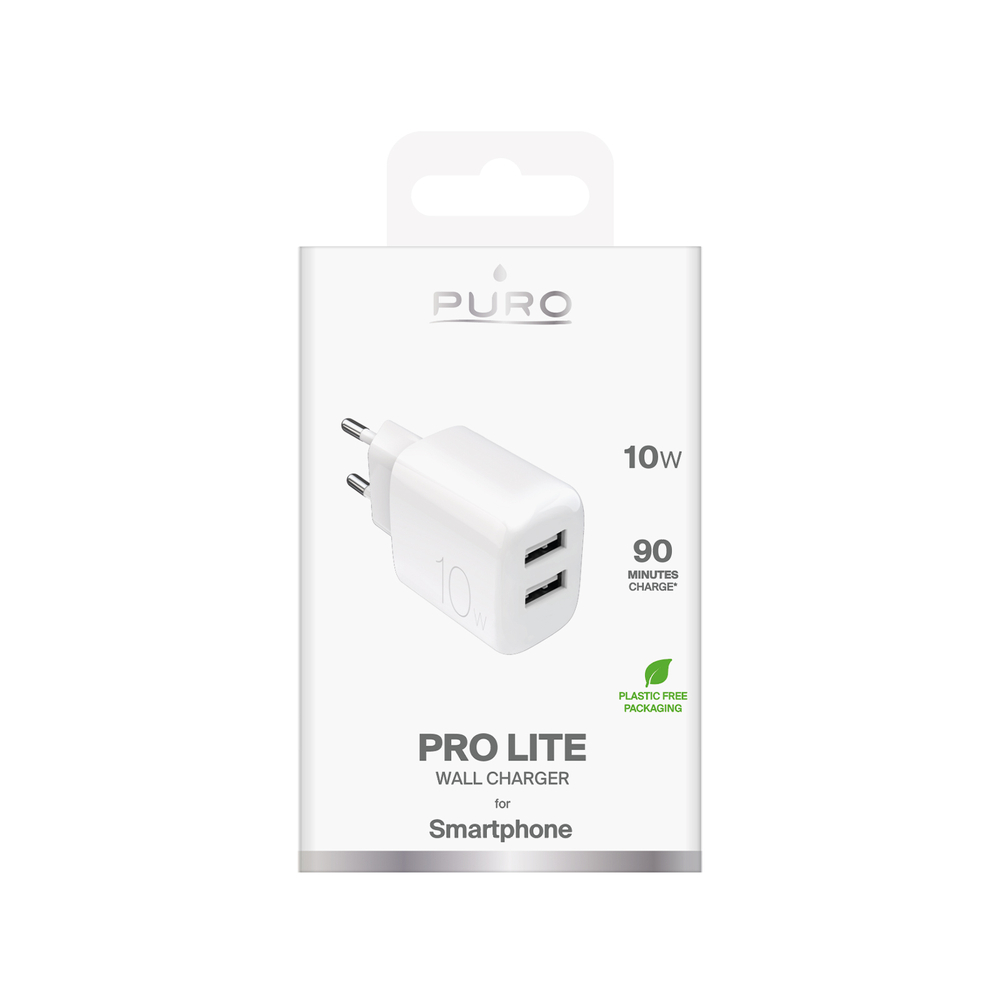 Puro PROLITE 10W 2x USB-A sienas lādētājs – balts (0)
