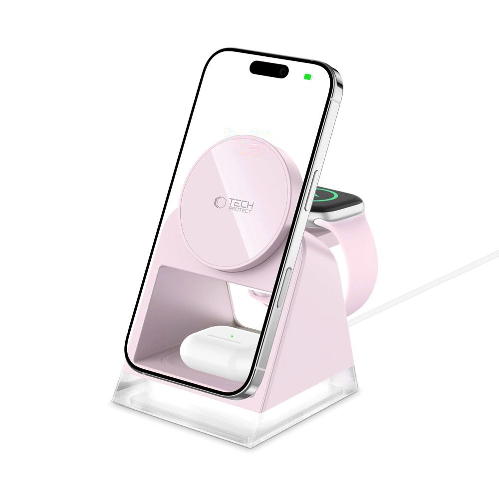 Tech-Protect QI15W-A43 3-in-1 MagSafe induktīvā lādētāja stacija – rozā (0)